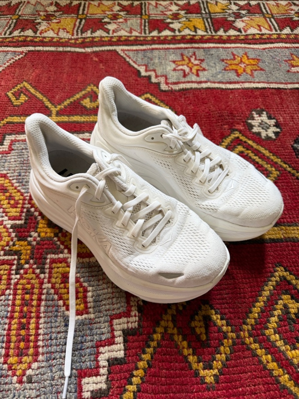 Hoka White Knit Athletic Sneakers bondi 8.5